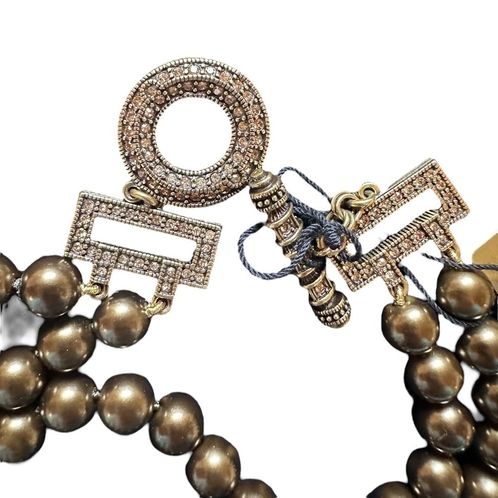 Heidi Daus Long Smokey Brown Crystal Faux Pearl Necklace Strand Ind Knotted NWT